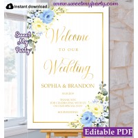 Yellow Blue Welcome sign template,Yello Blue Wedding Welcome sign template, (132)